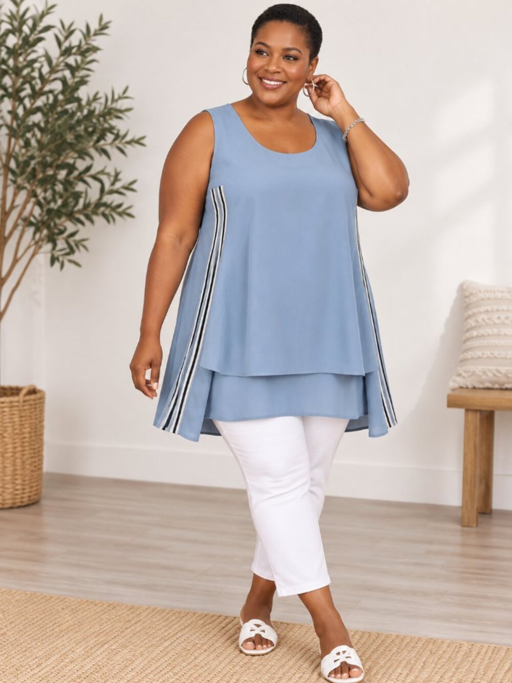 DG2 Diane Gilman Layered High Low Blouse Blue Plus Size 3X NWT